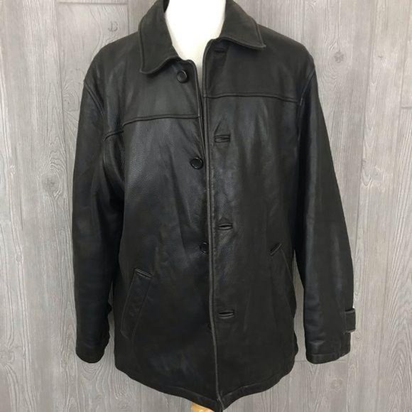 Brooks brothers button up long sleeve black leather jacket medium